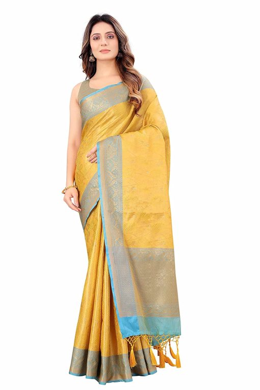 Women'S Kanchipuram Art Silk Saree With Blouse Piece - Mustard WomenS Kanchipuram Art Silk Saree With Blouse Piece - Mustard