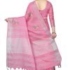 Women'S Linen Saree With Blouse Piece - Pink WomenS Linen Saree With Blouse Piece - Pink