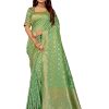 WomenS Kanjivaram Silk Saree With Blouse Piece - Dark Green