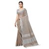 Women'S Jacquard Linen Saree With Unstitched Blouse With Unstitched Blouse Piece - Silver Womens Kuthampully Flora Tissue Saree With Fancy Border And Tassels (Kunchalam) With Blouse Piece