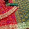 Women'S Banarasi Silk Patola Saree With Blouse Piece - Green And Red WomenS Banarasi Silk Patola Saree With Blouse Piece - Green And Red