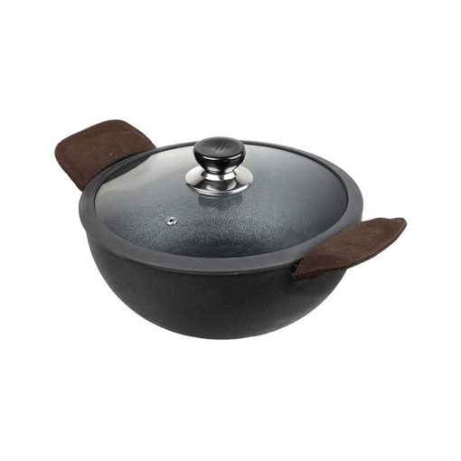 Vinod Legacy Pre-Seasoned Cast Iron Kadai / Kadhai With Glass Lid Of 22 Cm Diameter (2.4 Litres Capacity) Pre-Seasoned Cast Iron Kadai With Canvas Grip And Snug Fit Glass Lid
