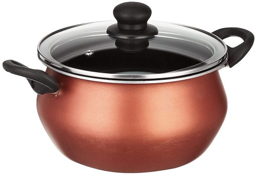 Non-stick Handi with Glass Lid and 2 Way Non-stick Coating, Red