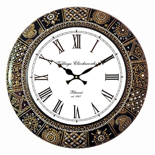 Traditional Clocks Floral Design Painting Wooden Antique Analog Wall Clock ChennaiStore