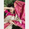 Kanchipuram Banarasi Silk Woven Jacquard Saree with Blouse Piece- Pink