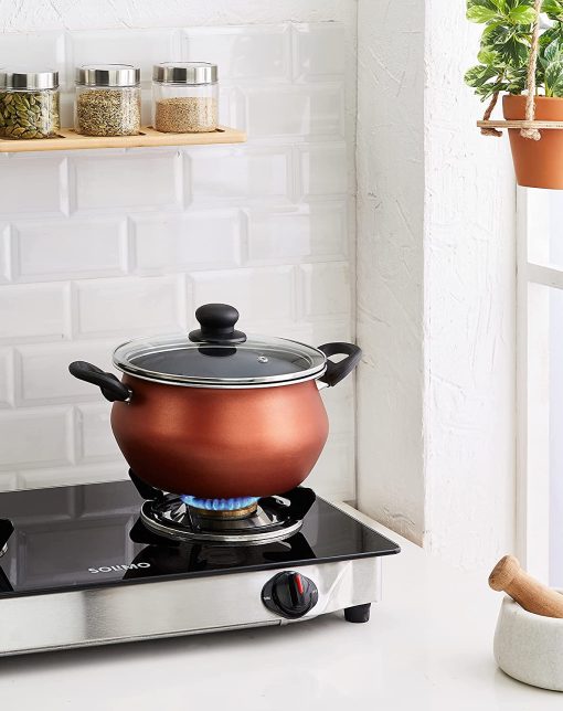 Non-stick Handi with Glass Lid and 2 Way Non-stick Coating, Red