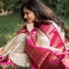 Kanchipuram Banarasi Silk Woven Jacquard Saree with Blouse Piece- Pink