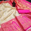 Kanchipuram Banarasi Silk Woven Jacquard Saree with Blouse Piece- Pink