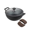Vinod Legacy Pre-Seasoned Cast Iron Kadai / Kadhai With Glass Lid Of 22 Cm Diameter (2.4 Litres Capacity) Pre-Seasoned 2.4L Cast Iron Kadai / Kadhai with Glass Lid