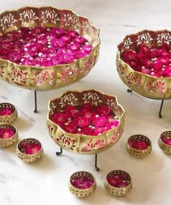 Innovative Handicrafts Iron Solid Lotus Urli with Stand Pot
