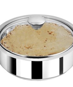 Chapati Pot Double Wall Insulated Stainless Steel Serve Fresh Roti Casserole with Glass Lid, 1.25 L