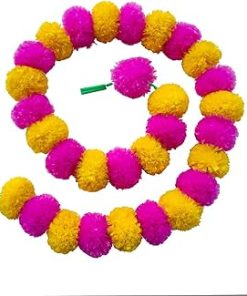 Artificial Pink And Yellow Marigold Flowers Garland For Decoration