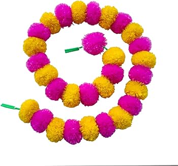 Artificial Pink And Yellow Marigold Flowers Garland For Decoration
