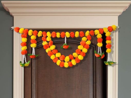 Artificial Marigold Garlands Flowers Door Toran Door Hanging (Orange &Amp; Yellow) Artificial Marigold Garlands Flowers Door Toran Door Hanging (Orange & Yellow
