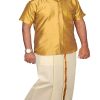 Men's Half sleeve Cotton Silk Shirt-40 and Dhothi Set