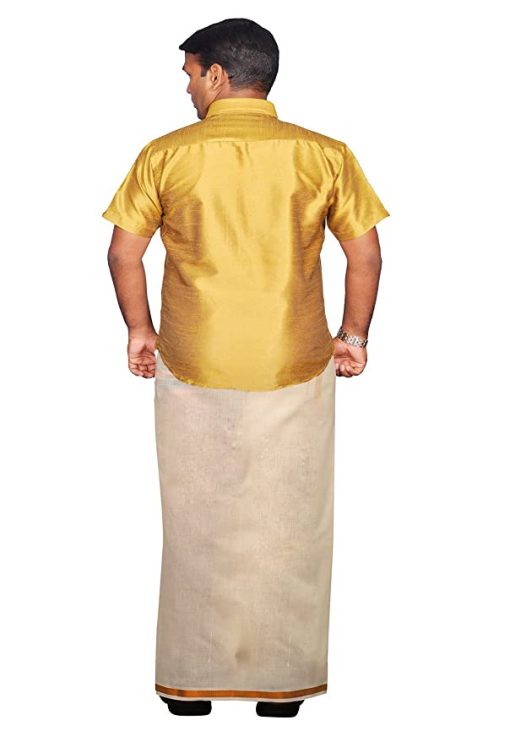 Men's Half sleeve Cotton Silk Shirt-40 and Dhothi Set