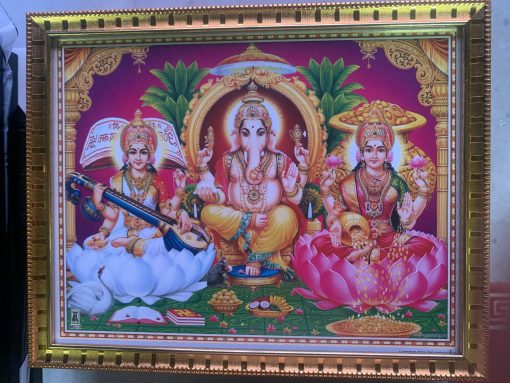 Laxmi Ganesh Saraswati Gold Photo Frame Laxmi Ganesh Saraswati Gold Photo Frame