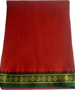 100% Cotton Medum Red Dhoti for men -Temple Wear Green Wide border