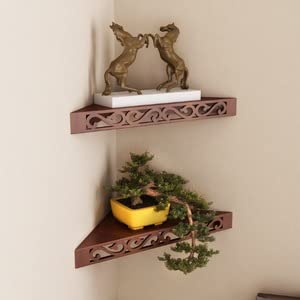 2 Corner Decorative Wooden Wall Shelves