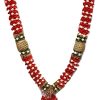 Flower Garlands For Photo Frame Or Murti Artificial Pearls, Beads/Stones/Satin Haar Home Decor/Temple Decor Size 11 Inch, Red Multi Artificial pearls And Flowers