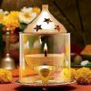 Decorative Brass & Glass Oil Lamp Tea Light Holder Lantern, Borosilicate Glass Cylinderical Shaped Diya Lantern Royal Artz Brass & Glass chimini