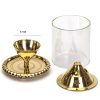 Decorative Brass & Glass Oil Lamp Tea Light Holder Lantern, Borosilicate Glass Cylinderical Shaped Diya Lantern Royal Artz Brass & Glass chimini