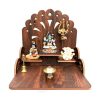 Portable Wood Temple (Brown_28 X 28 X 26 Cm) Wooden Brass Carving/Square Beautiful Carving Design Side Table
