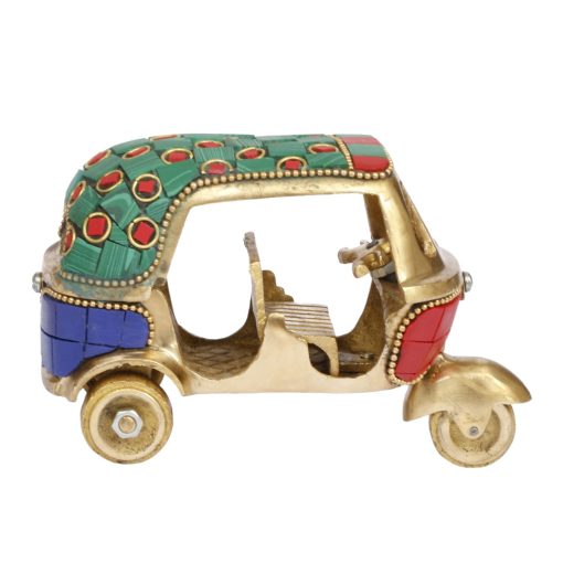 Home Decor Brass Auto Rickshaw Multicolor Gemstone Handwork Statue Home Decor Showpiece Gift. ChennaiStore