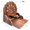 Portable Wood Temple (Brown_28 X 28 X 26 Cm) Wooden Brass Carving/Square Beautiful Carving Design Side Table