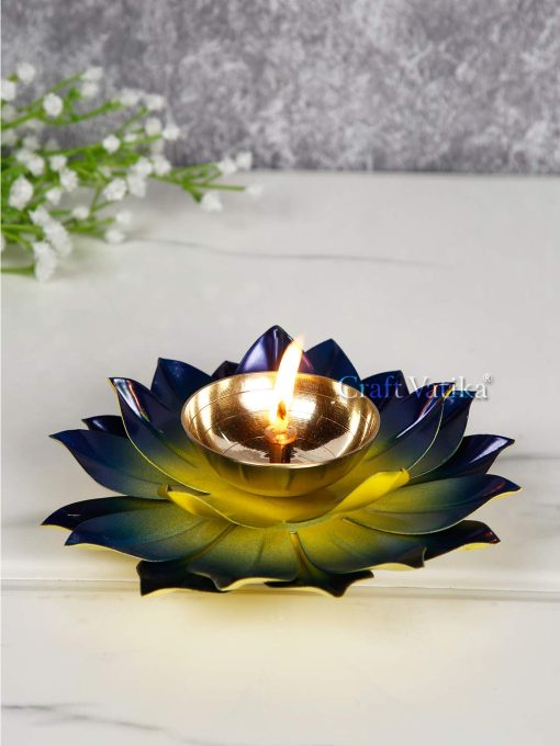 Diya for Puja Home Decoration Item Gift, Lotus Brass Diyas Oil Lamp Pooja - Red