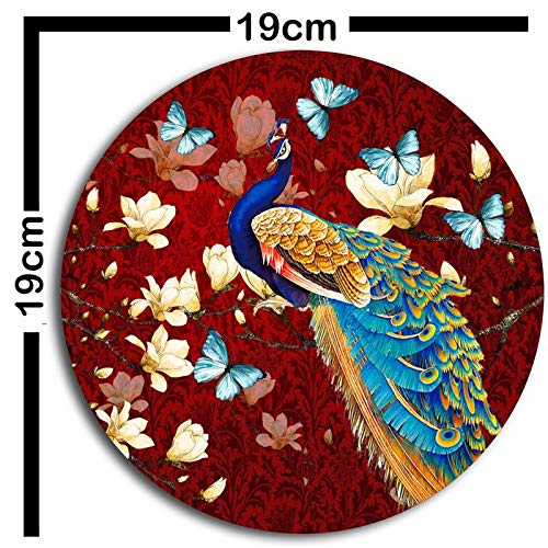Traditional Art Wooden Floral Peacock Wall Plates For Hanging (7.5 Inch, Set Of 3) ChennaiStore