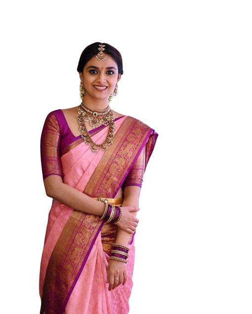 Women'S Kanjivaram Soft Silk Saree With Unstitched Blouse Piece (Pink Purple) Banarasi Silk Blend Pink Saree