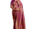 Women'S Kanjivaram Pure Soft Silk Handloom Saree Pure Golden Zari With Blouse Piece (Wine Purple) Banarasi Silk Blend Pink Saree