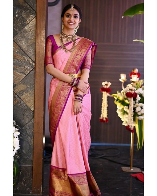 Banarasi Silk Blend Pink Saree
