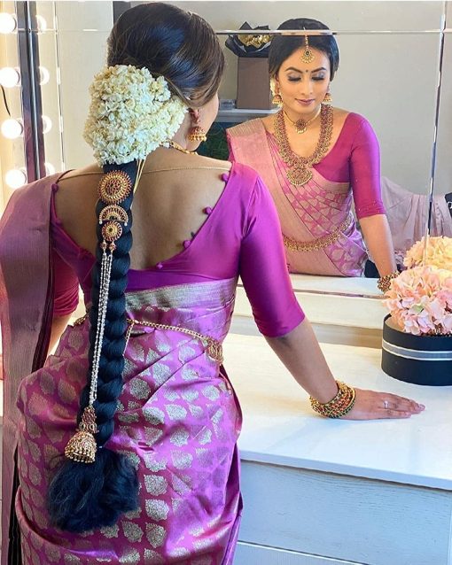 Banarasi Silk Blend Pink Saree