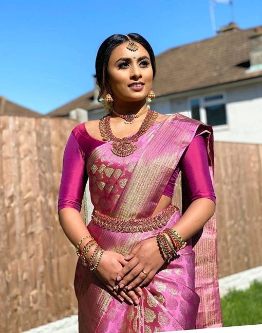 Banarasi Silk Blend Pink Saree