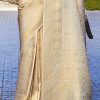 Women'S Kanjivaram Banarasi Silk Woven Design Saree With Unstitched Blouse Piece Banarasi Silk Blend Golden Colour Saree