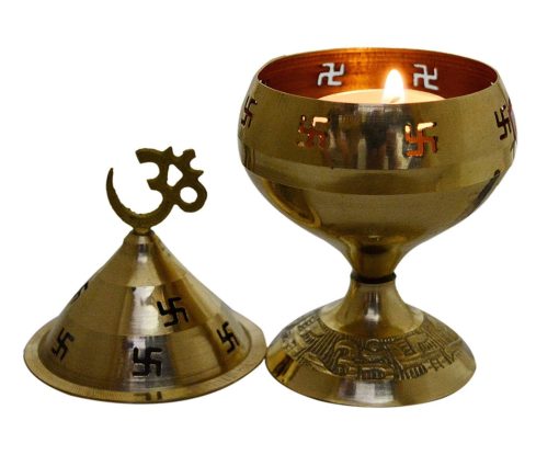 Brass Om Swastik Akhand Diya For Puja Oil Lamp