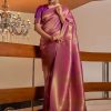 Women'S Kanjivaram Pure Soft Silk Handloom Saree Pure Golden Zari With Blouse Piece (Wine Purple) Banarasi Silk Blend Pink Saree
