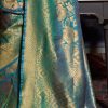 Women'S Kanjivaram Pure Soft Silk Handloom Saree Pure Golden Zari With Blouse Piece Banarasi Silk Blend Blue Saree