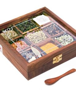 Elegant Sheesham Wooden Spice Rack | Dabba Multipurpose | Masala Box & Containers for Spices Use | Masala Dani