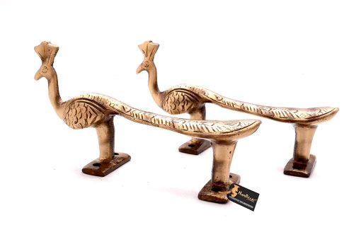 Brass Peacock Design Door Handle Pair