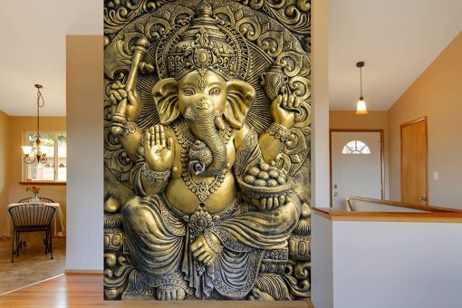 3D Print Latest Door Living room Bed Room Home Hall wall stickers Sheet roll 3d ganesha wallpapers for walls Golden Ganesha Mural wallpaper for home ( Vinyl Self Adhesive 36X60 Inches )