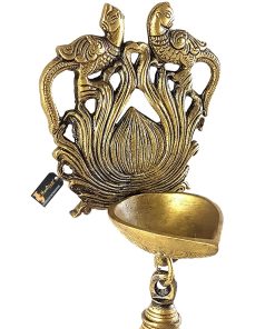 Home Decor Brass Ethnic Twin Peacock Design Wall Hanging Diya With Bell ChennaiStore