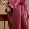 Women'S Kanjivaram Pure Soft Silk Handloom Saree Pure Golden Zari With Blouse Piece (Wine Purple) Banarasi Silk Blend Pink Saree