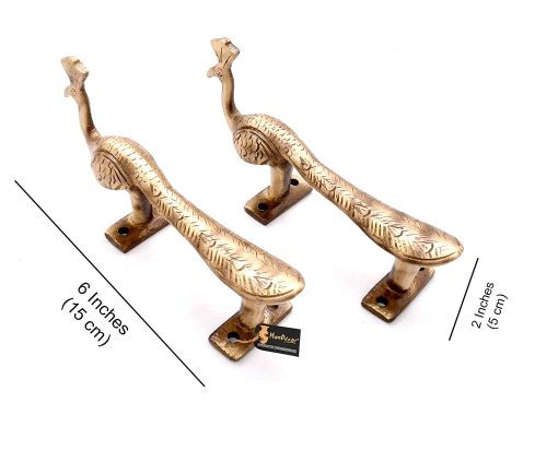 Brass Peacock Design Door Handle Pair