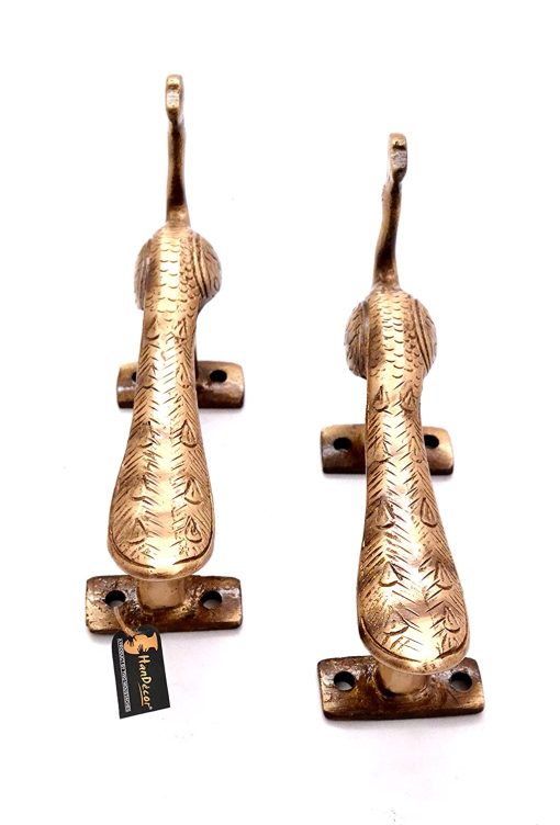 Brass Peacock Design Door Handle Pair