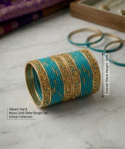 Traditional Stylish Traditional Casual Party Green & Gold Bangles For kids And Girls - 5cm Diameter