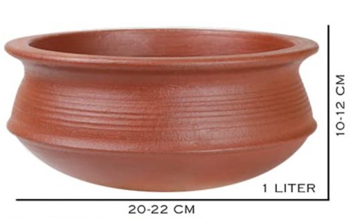 Traditional Earthen Clay, Mud, Kadai For Cooking And Serving - Red 1Lt Handmade earthen Clay Cooking pan