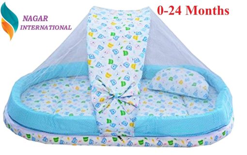 Baby Bedding Set with Mosquito Net and Bumper Guard (Blue) Cotton